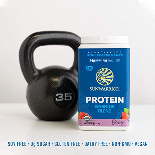 Organic Sunwarrior - Warrior Blend, Plant Based, Raw Vegan Protein Powder with Peas & Hemp, Chocolate, 30 Servings, 26.4 Ounce