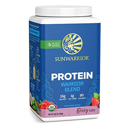 Organic Sunwarrior - Warrior Blend, Plant Based, Raw Vegan Protein Powder with Peas & Hemp, Chocolate, 30 Servings, 26.4 Ounce