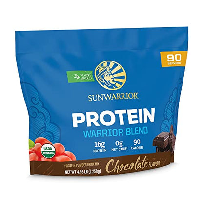 Organic Sunwarrior - Warrior Blend, Plant Based, Raw Vegan Protein Powder with Peas & Hemp, Chocolate, 30 Servings, 26.4 Ounce