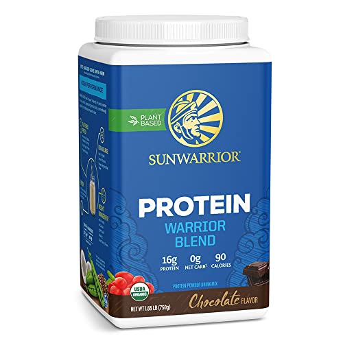 Organic Sunwarrior - Warrior Blend, Plant Based, Raw Vegan Protein Powder with Peas & Hemp, Chocolate, 30 Servings, 26.4 Ounce