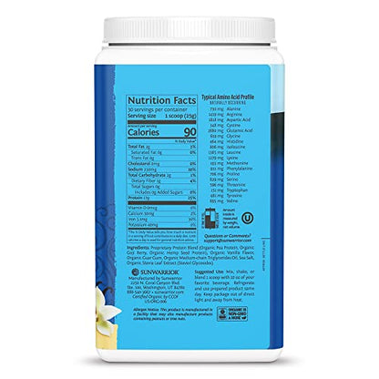 Organic Sunwarrior - Warrior Blend, Plant Based, Raw Vegan Protein Powder with Peas & Hemp, Chocolate, 30 Servings, 26.4 Ounce