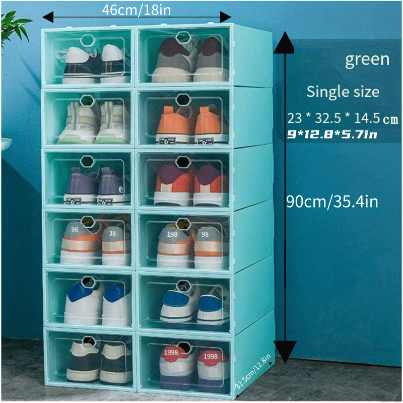 12pcs Thickened Plastic Shoes Boxes, Transparent Easy Assembly Shoes Organizer, Dustproof PP Shoes Box For Men And Women, Side Opening Door Shoes Cabinet, High Quality Shoes Storage Box Overall Blue