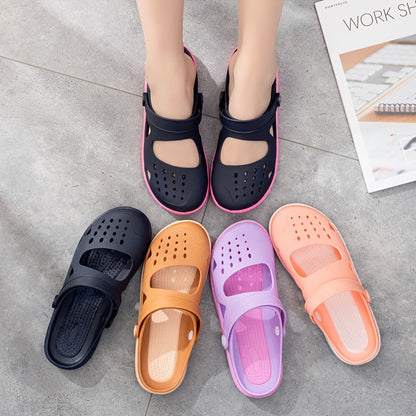 Women's Cut Out Flat Clogs, Waterproof Non Slip Breathable Slippers, Lightweight Durable Slippers