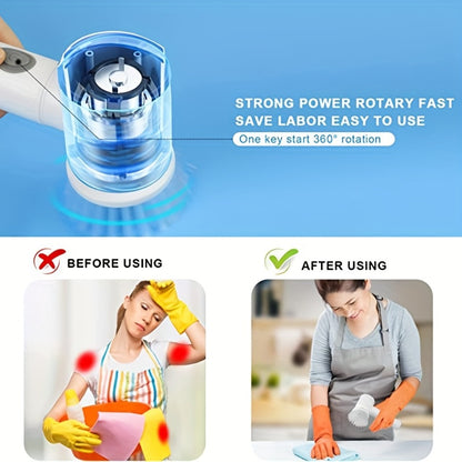 1pc Electric Spin Scrubber, Electric Cleaning Brush 5-in-1 Handheld Kitchen Cleaner Cordless Spin Scrubber, Power Scrubber Bathroom Rechargeable Scrub Brush, Automatic Rotating Power Cleaning Brush Scrubber For Cleaning