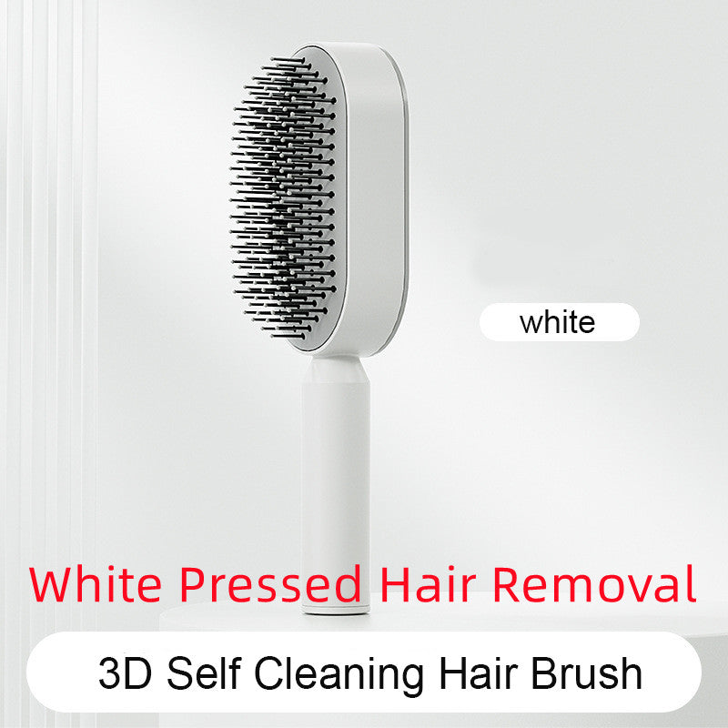 Self Cleaning Hair Brush For Women One-key Cleaning Hair Loss Airbag Massage Scalp Comb Anti-Static Hairbrush White Pressed Hair Removal