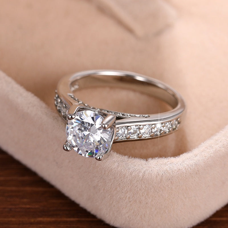 Exquisite Women Romantic Wedding Ring 925 Silver Plated 4 Claw Setting 1.5 Ct Zircon Ring Couple Engagement Fine Jewelry