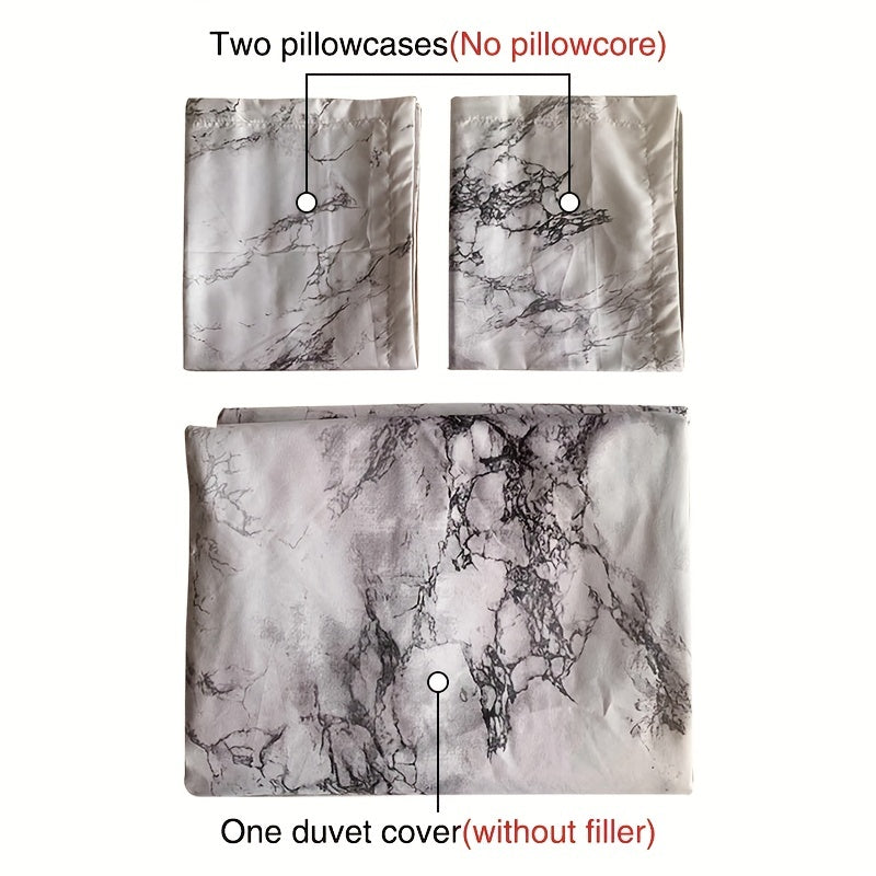 3pcs Marble Duvet Cover Set (1 Duvet Cover + Pillowcase), Soft Microfiber Bedding For All Season, Blanket For Bedroom