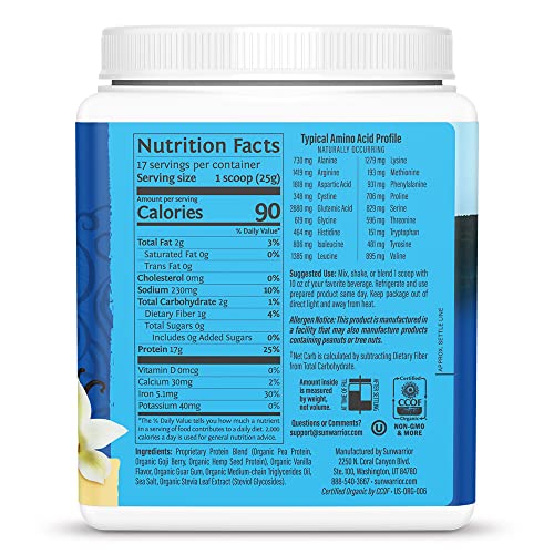 Organic Sunwarrior - Warrior Blend, Plant Based, Raw Vegan Protein Powder with Peas & Hemp, Chocolate, 30 Servings, 26.4 Ounce