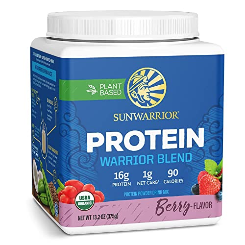 Organic Sunwarrior - Warrior Blend, Plant Based, Raw Vegan Protein Powder with Peas & Hemp, Chocolate, 30 Servings, 26.4 Ounce