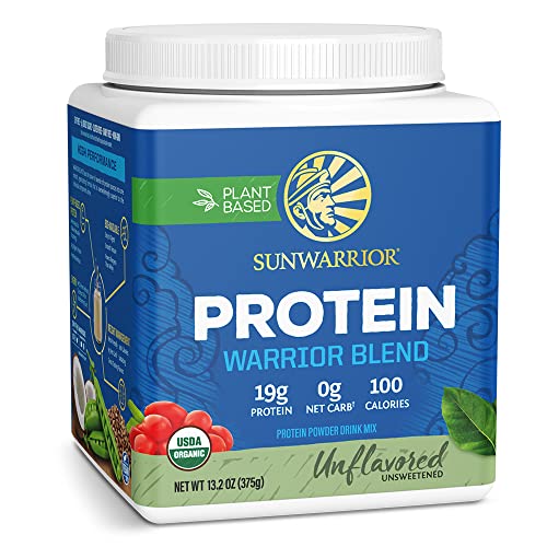 Organic Sunwarrior - Warrior Blend, Plant Based, Raw Vegan Protein Powder with Peas & Hemp, Chocolate, 30 Servings, 26.4 Ounce