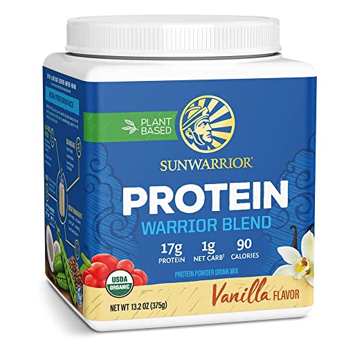 Organic Sunwarrior - Warrior Blend, Plant Based, Raw Vegan Protein Powder with Peas & Hemp, Chocolate, 30 Servings, 26.4 Ounce