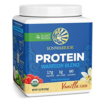 Organic Sunwarrior - Warrior Blend, Plant Based, Raw Vegan Protein Powder with Peas & Hemp, Chocolate, 30 Servings, 26.4 Ounce