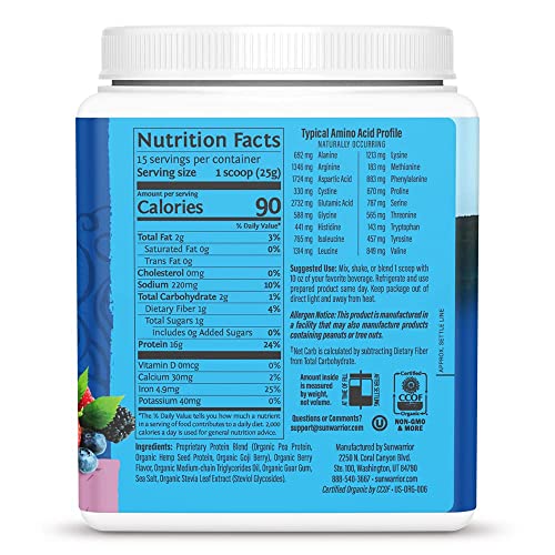 Organic Sunwarrior - Warrior Blend, Plant Based, Raw Vegan Protein Powder with Peas & Hemp, Chocolate, 30 Servings, 26.4 Ounce