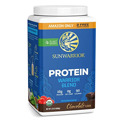 Organic Sunwarrior - Warrior Blend, Plant Based, Raw Vegan Protein Powder with Peas & Hemp, Chocolate, 30 Servings, 26.4 Ounce
