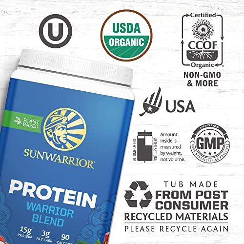 Organic Sunwarrior - Warrior Blend, Plant Based, Raw Vegan Protein Powder with Peas & Hemp, Chocolate, 30 Servings, 26.4 Ounce