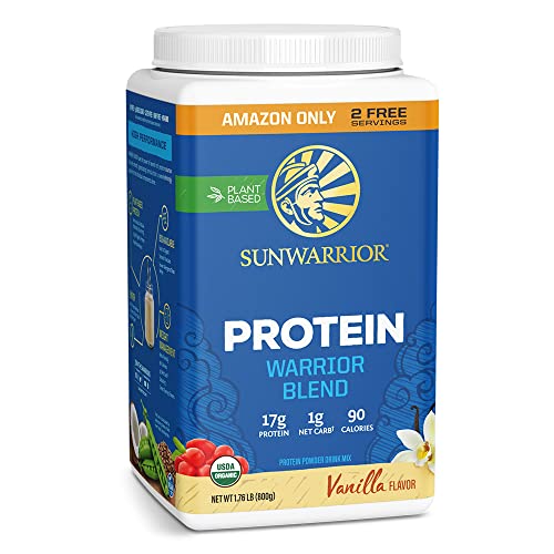 Organic Sunwarrior - Warrior Blend, Plant Based, Raw Vegan Protein Powder with Peas & Hemp, Chocolate, 30 Servings, 26.4 Ounce