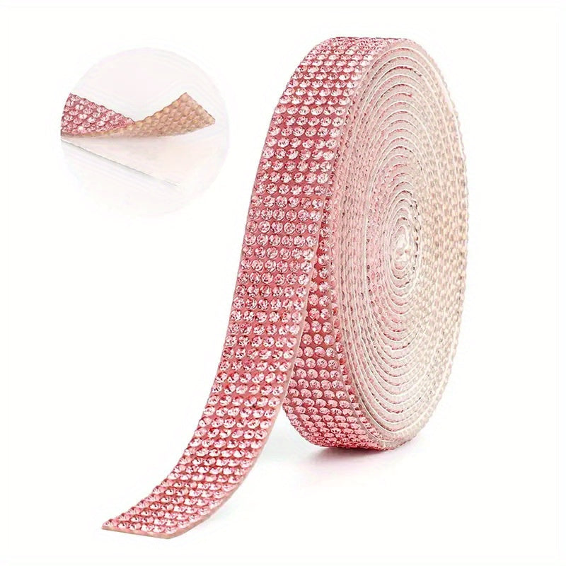 1 Roll Self Adhesive Crystal Rhinestone Strips, Crystal Ribbon Bling Gemstone Sticker With 2mm Rhinestone Strips For DIY Arts Crafts, Wedding Parties, Car Phone Decoration, Mother's Day Father's Day Gift Pink Diamond