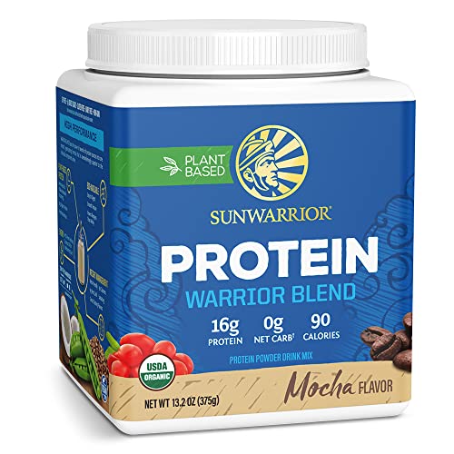 Organic Sunwarrior - Warrior Blend, Plant Based, Raw Vegan Protein Powder with Peas & Hemp, Chocolate, 30 Servings, 26.4 Ounce