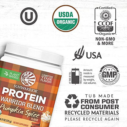 Organic Sunwarrior - Warrior Blend, Plant Based, Raw Vegan Protein Powder with Peas & Hemp, Chocolate, 30 Servings, 26.4 Ounce