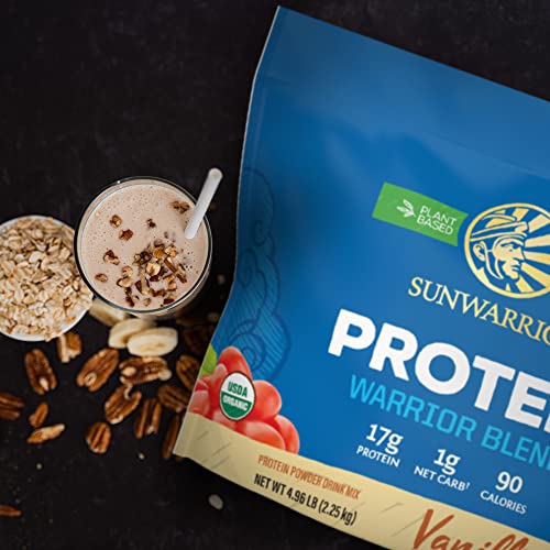 Organic Sunwarrior - Warrior Blend, Plant Based, Raw Vegan Protein Powder with Peas & Hemp, Chocolate, 30 Servings, 26.4 Ounce