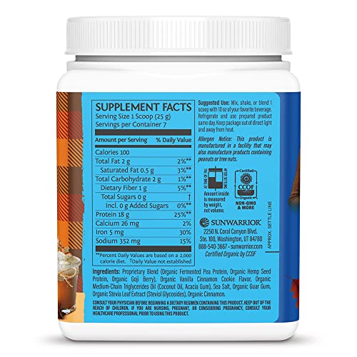 Organic Sunwarrior - Warrior Blend, Plant Based, Raw Vegan Protein Powder with Peas & Hemp, Chocolate, 30 Servings, 26.4 Ounce