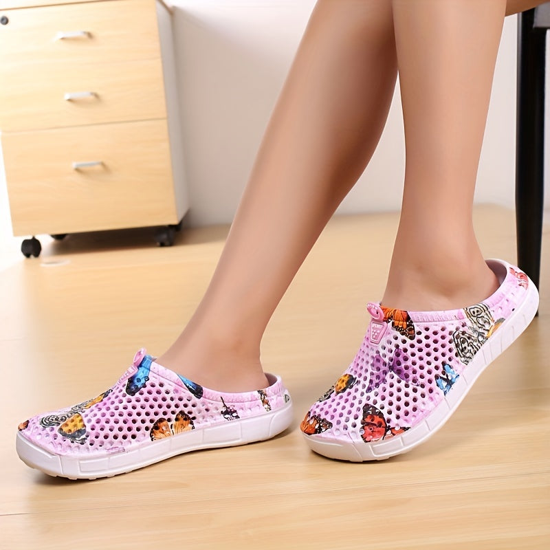 Women's Butterfly Pattern Summer Clogs, Hole Slippers, Non-slip Summer EVA Slippers
