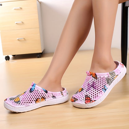 Women's Butterfly Pattern Summer Clogs, Hole Slippers, Non-slip Summer EVA Slippers