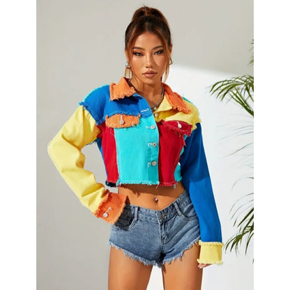 Distressed Color Patchwork Women Denim Pants Fringe High Waist Zipper Fly Jeans 2023 Fall Winter Y2K Streetwear Sexy Club Outfit