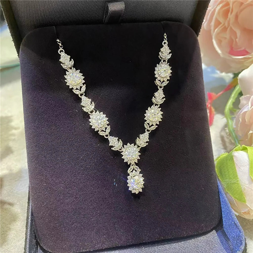 6 Stones 5mm Full Moissanite Necklace S925 Silver Water Drops Versatile Clavicle Chain Women's Evening Dress Wedding Jewelry