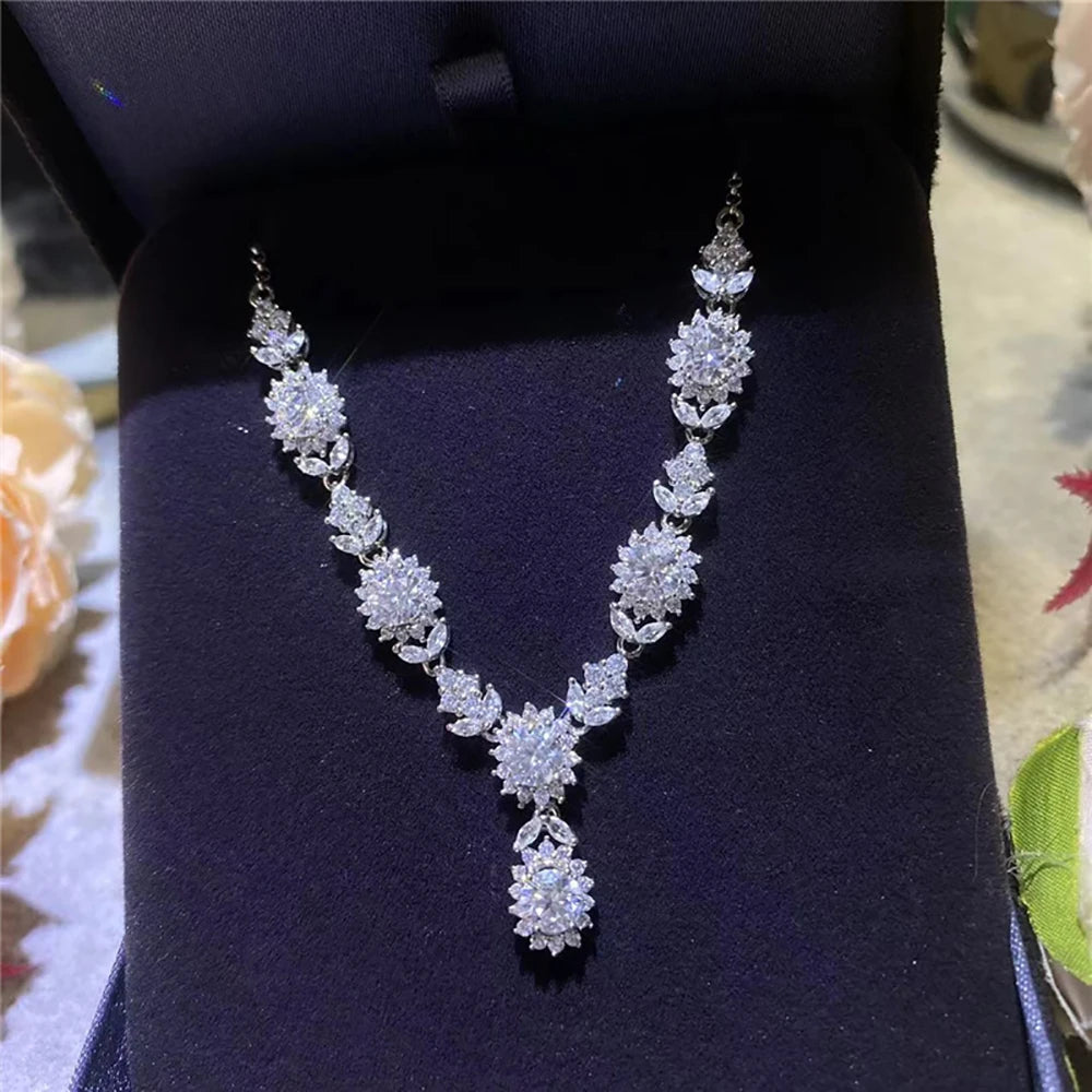 6 Stones 5mm Full Moissanite Necklace S925 Silver Water Drops Versatile Clavicle Chain Women's Evening Dress Wedding Jewelry