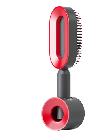 Self Cleaning Hair Brush For Women One-key Cleaning Hair Loss Airbag Massage Scalp Comb Anti-Static Hairbrush Hollowed out red suit