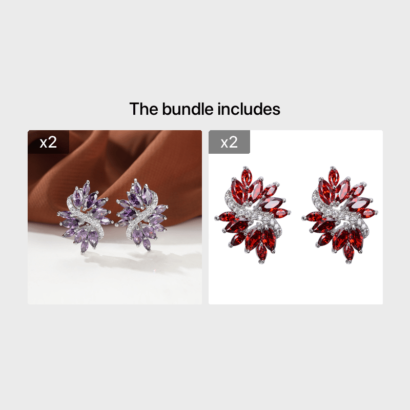1pair Purple Zircon Stitch Composite Classic Elegant Floral Earrings Women's Earrings Purple*2+Red*2