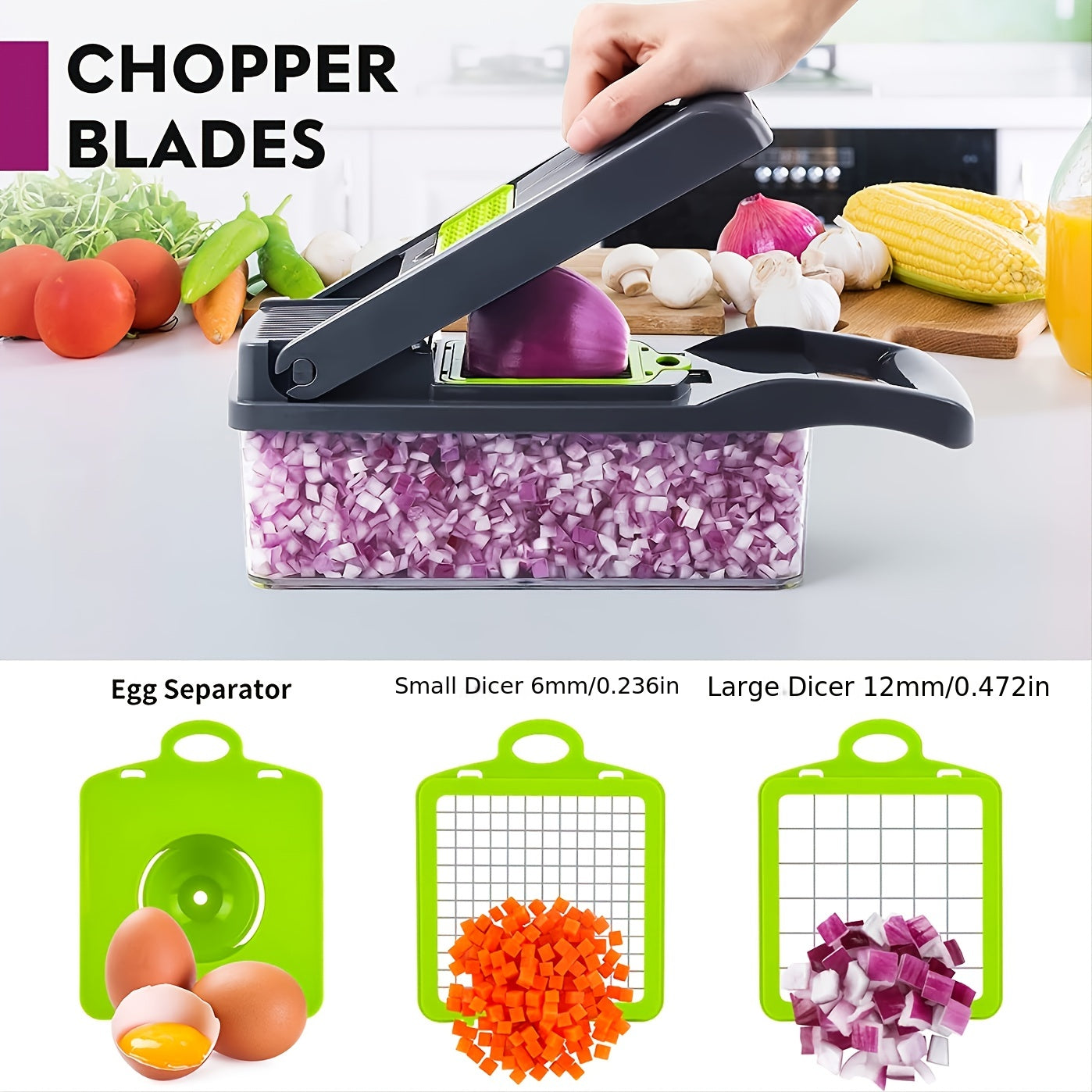 1Set Vegetable Onion Chopper, Kitchen 15 In 1 Food Chopper 8 Blades Cutter With Container(13.7*4.7Inch)