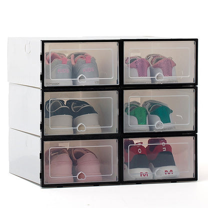 6Packs Transparent shoe box shoes organizers plastic thickened foldable Dustproof storage box combined shoe cabinet clearance M 12.2X8.3X4.9 in CA-BLACK6