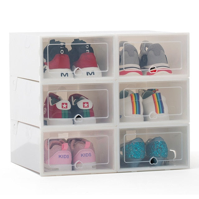 6Packs Transparent shoe box shoes organizers plastic thickened foldable Dustproof storage box combined shoe cabinet clearance CA-WHITE6