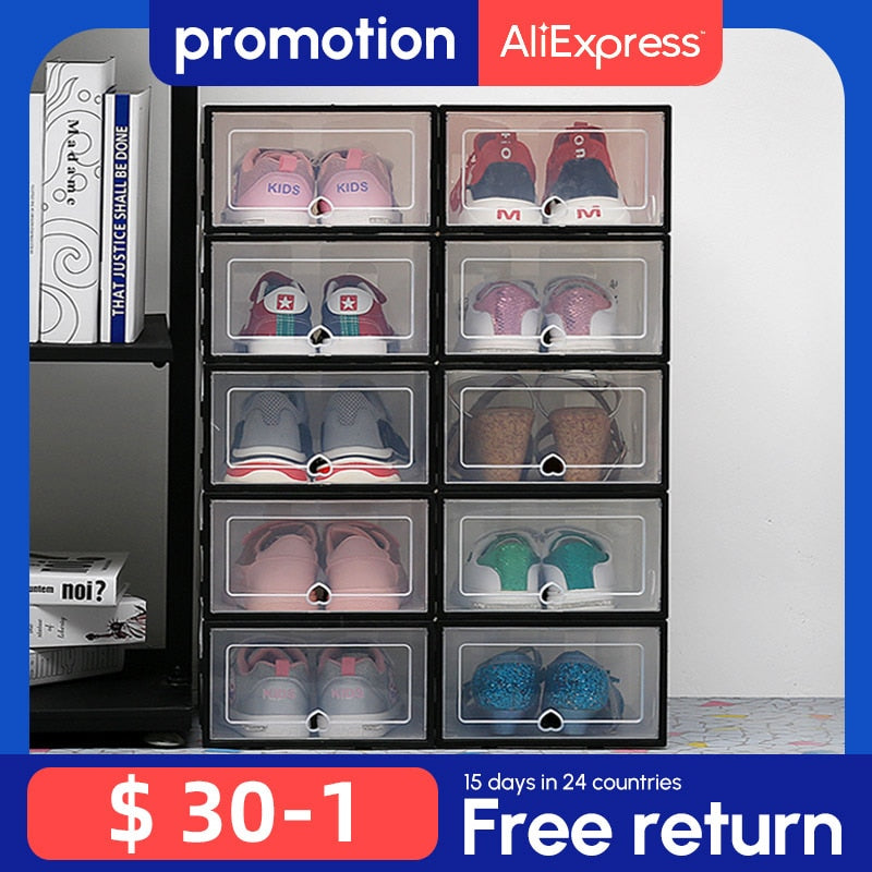 6Packs Transparent shoe box shoes organizers plastic thickened foldable Dustproof storage box combined shoe cabinet clearance