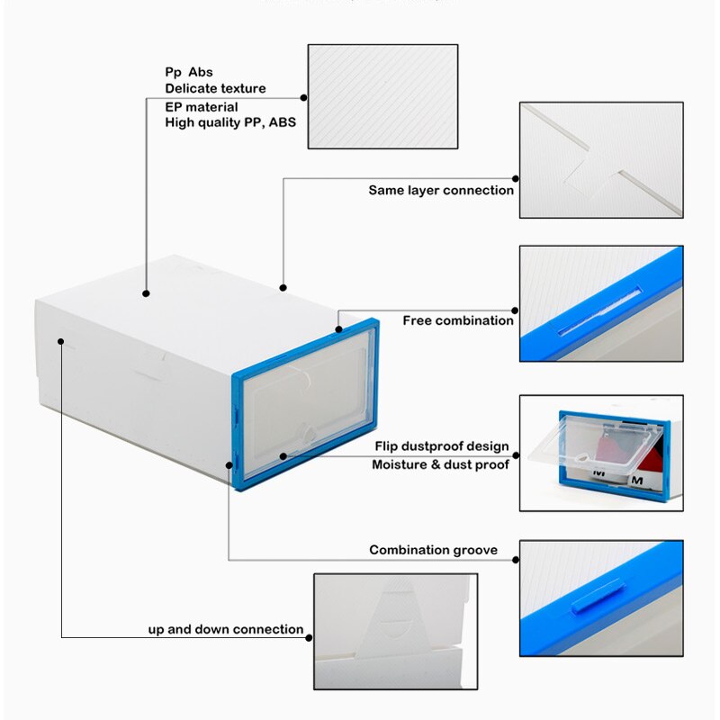 6Packs Transparent shoe box shoes organizers plastic thickened foldable Dustproof storage box combined shoe cabinet clearance