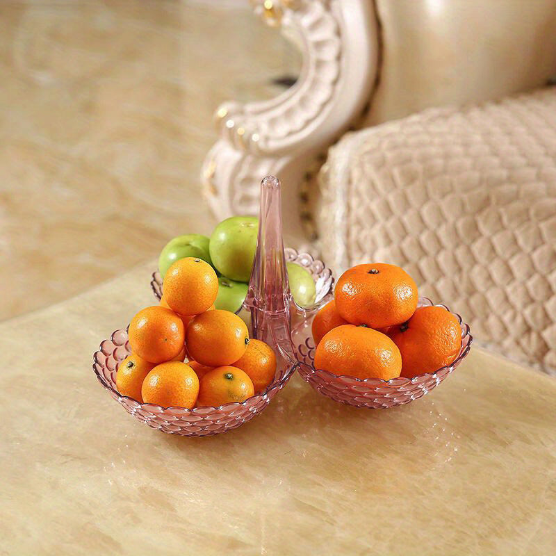 1pc, High-value Household Plastic Transparent Fruit Plate, Living Room Fruit High-foot Multi-layer Chinese Tea Dish Fruit Plate Red