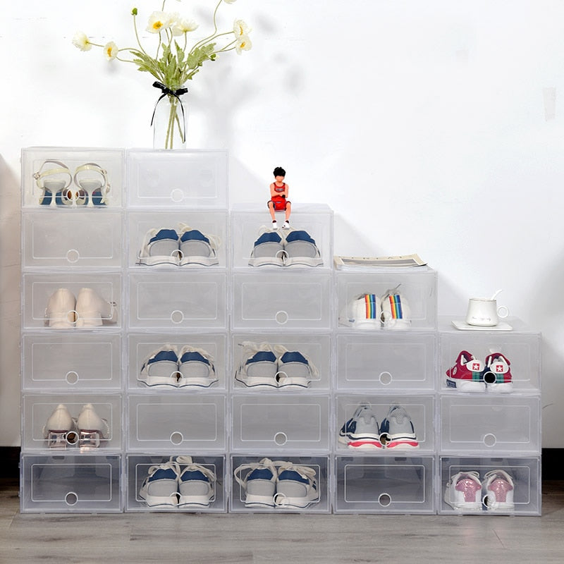 6pcs Fold Plastic shoe boxes storage box shoes box thickened dustproof shoes organizer box superimposed combination shoe cabinet