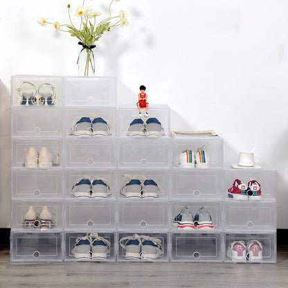 6pcs Fold Plastic shoe boxes storage box shoes box thickened dustproof shoes organizer box superimposed combination shoe cabinet