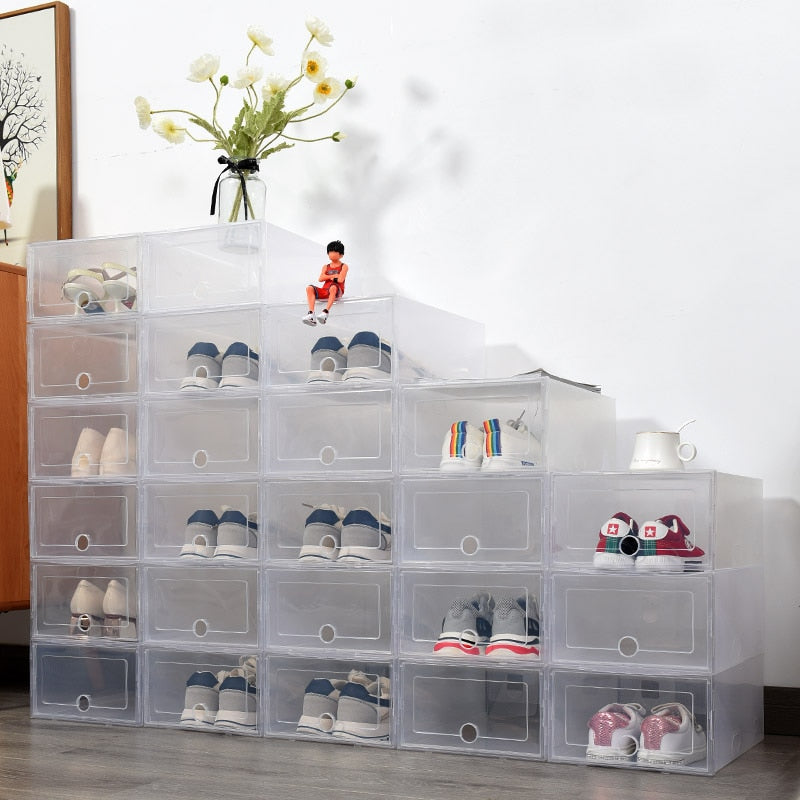 6pcs Fold Plastic shoe boxes storage box shoes box thickened dustproof shoes organizer box superimposed combination shoe cabinet