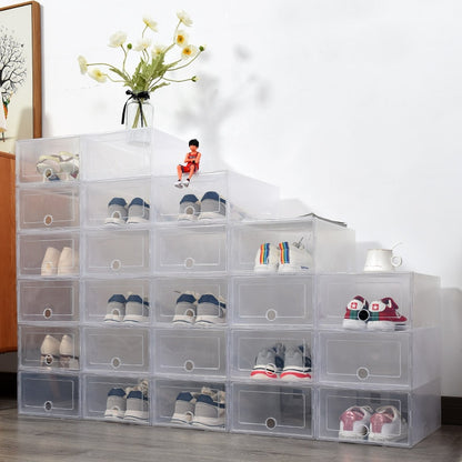 6pcs Fold Plastic shoe boxes storage box shoes box thickened dustproof shoes organizer box superimposed combination shoe cabinet