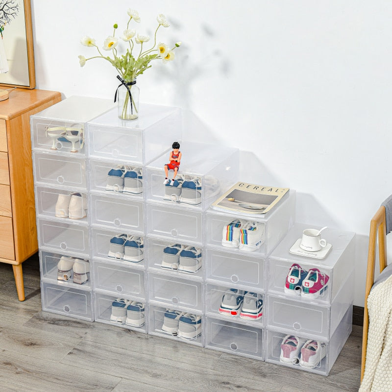 6pcs Fold Plastic shoe boxes storage box shoes box thickened dustproof shoes organizer box superimposed combination shoe cabinet