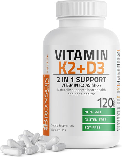 Bronson Vitamin K2 (MK7) with D3 Supplement Non-GMO Formula 5000 IU Vitamin D3 & 90 mcg Vitamin K2 MK-7 Easy to Swallow Vitamin D & K Complex, 120 Capsules