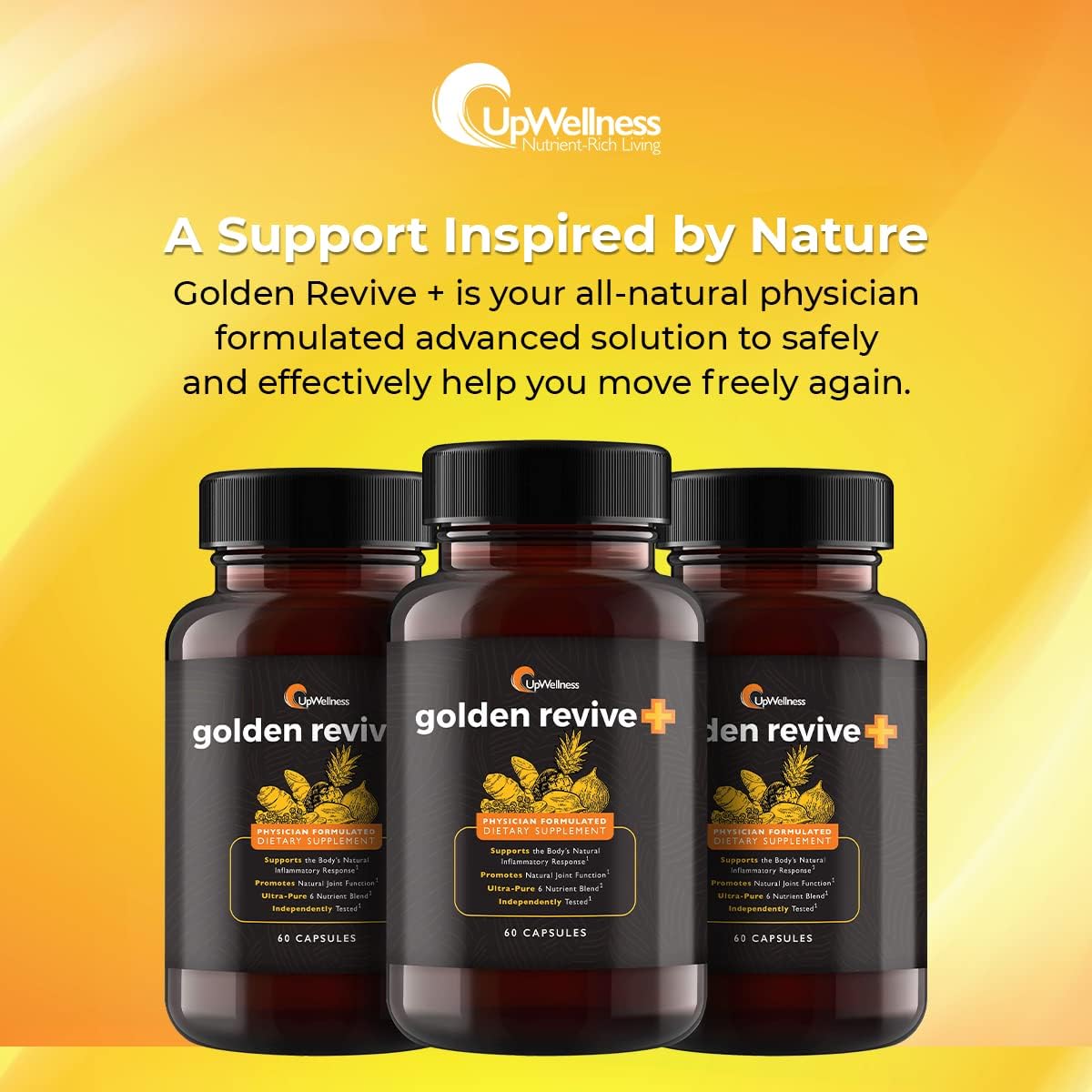 UpWellness Golden Revive + Joint Support with Quercetin, Magnesium, and Turmeric,  60 Capsules - 6 Active Ingredients for Joint and Muscle Care - Physician Formulated