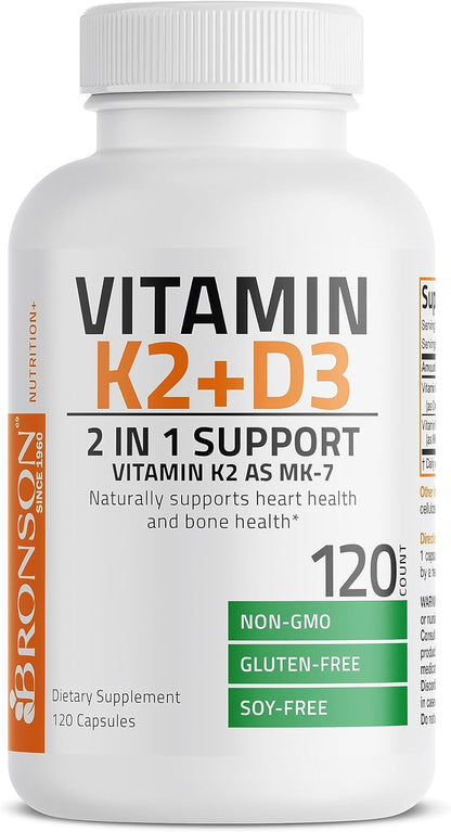 Bronson Vitamin K2 (MK7) with D3 Supplement Non-GMO Formula 5000 IU Vitamin D3 & 90 mcg Vitamin K2 MK-7 Easy to Swallow Vitamin D & K Complex, 120 Capsules