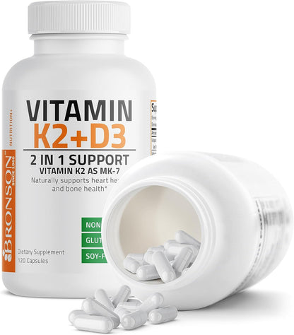 Bronson Vitamin K2 (MK7) with D3 Supplement Non-GMO Formula 5000 IU Vitamin D3 & 90 mcg Vitamin K2 MK-7 Easy to Swallow Vitamin D & K Complex, 120 Capsules