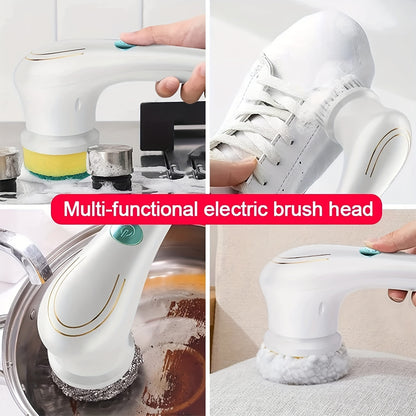 7pcs Electric Spin Scrubber - Cordless, USB Rechargeable, 360° Power Cleaning Brush with 5 Replaceable Brush Heads for Wall & Bathtub!