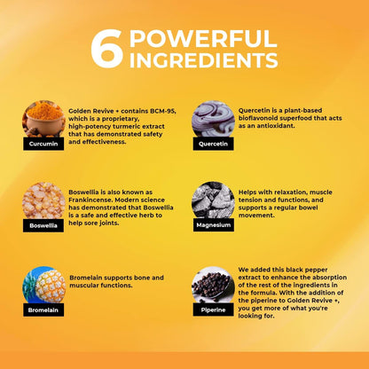 UpWellness Golden Revive + Joint Support with Quercetin, Magnesium, and Turmeric,  60 Capsules - 6 Active Ingredients for Joint and Muscle Care - Physician Formulated