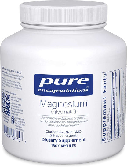 Pure Encapsulations Magnesium (Glycinate) - Supplement to Support Stress Relief, Sleep, Heart Health, Nerves, Muscles, and Metabolism* - with Magnesium Glycinate - 180 Capsules